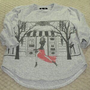 Love + Lace Women's L So Soft Grey 3/4 Balloon Sleeve Fashion Graphic Blouse